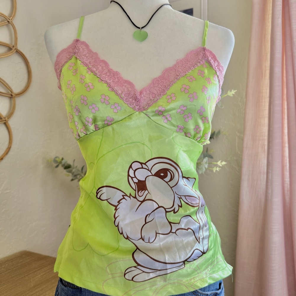 Vintage Disney Bunny Thumper Bambi Y2K Cami Satin Babydoll Flower Top